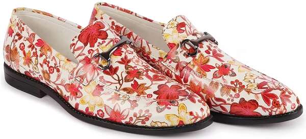 Flowers Print Red Loafers