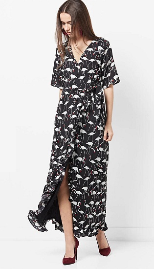 Maxi Wrap Dress With Short Sleeves