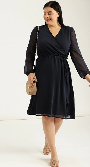 Plus Size Wrap Dress With Long Sleeves