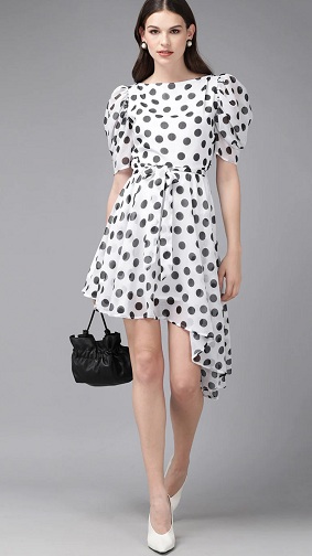 Polka Dot Asymmetrical Fit And Flare Dress