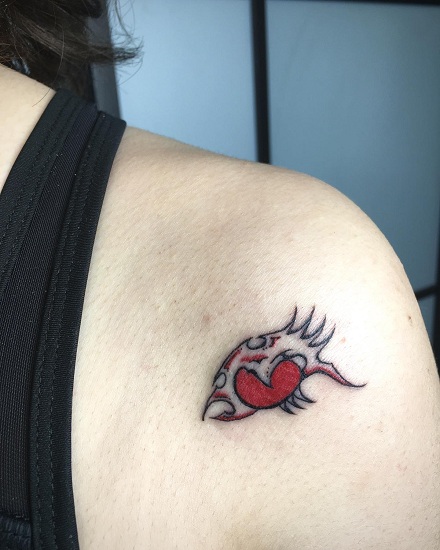 Red Heart Tribal Shoulder Sleeve Tattoos