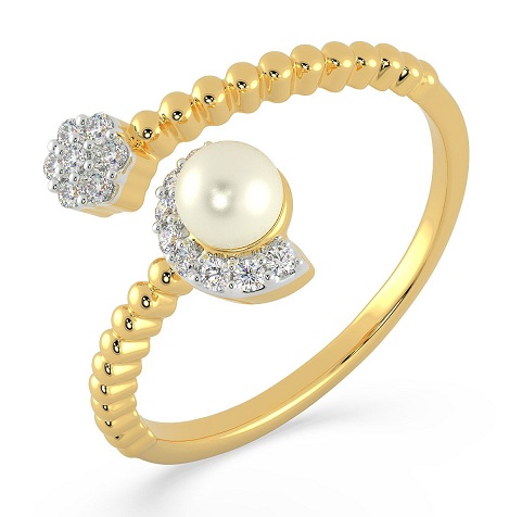 Sleek Wedding Ring With Diamond And Pearl
