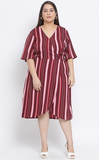 Striped Plus Size Asymmetrical Dress