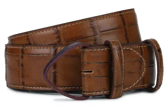 Tan or Gold Croc Style Pattern 1" wide Men's Leather Trouser Belt Black