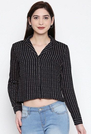 Women's Black Long Sleeve Crop Shirt