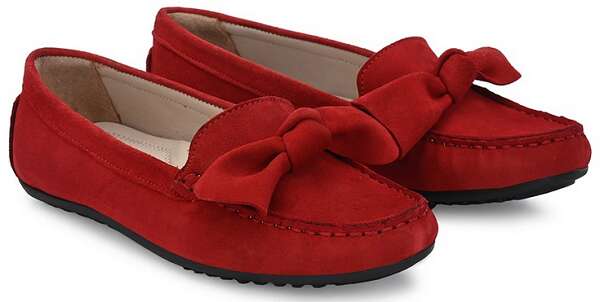 Women's Red Suede Loafers With Bow