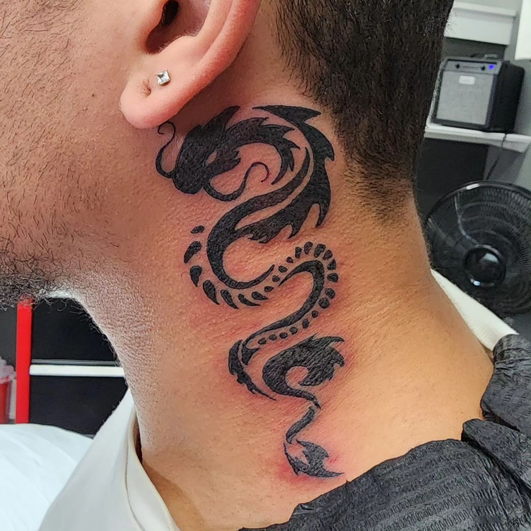 Tribal Dragon Neck Tattoo