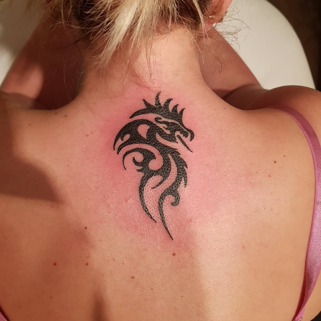 Tribal Dragon Neck Tattoo1