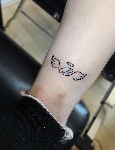 Angel B Letter Tattoo With Wings