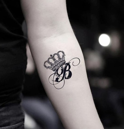 B Letter Tattoo Design With An Intricate Crown