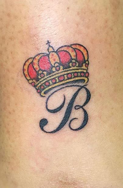 B Letter Tattoo With Colored Crown