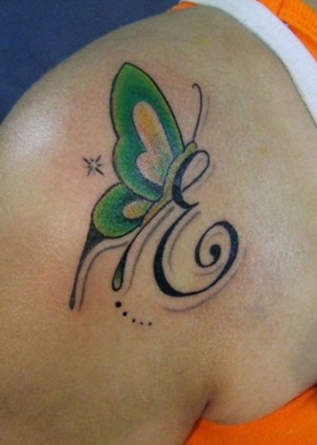 E Letter Tattoo With A Butterfly