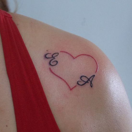 Hearty Couples E Letter Tattoo