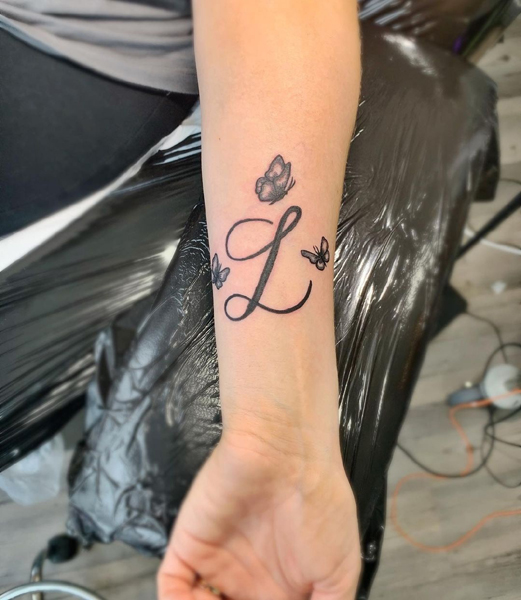 Letter L Tattoo Design With Butterflies