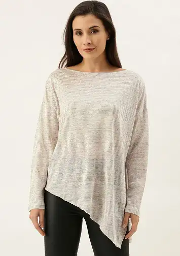 Linen Asymmetric T Shirt For Ladies
