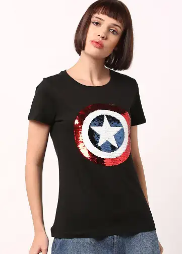 Marvel Sequined T Shirts For Women