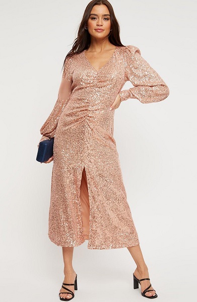 Sequin A Line Dress With Slit