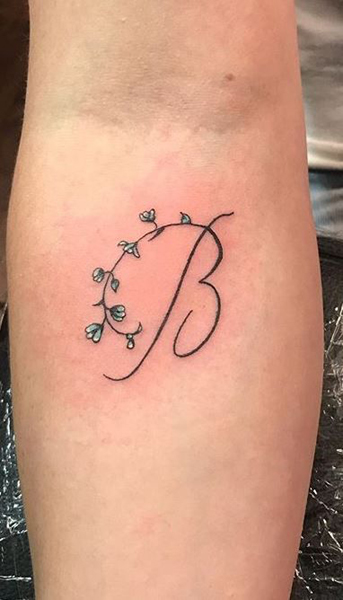 Sleek B Letter Tattoo With A Flowering Vine