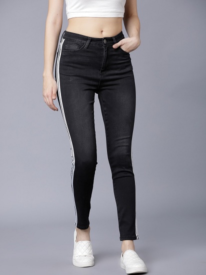 Black Striped Mid Waisted Jeans