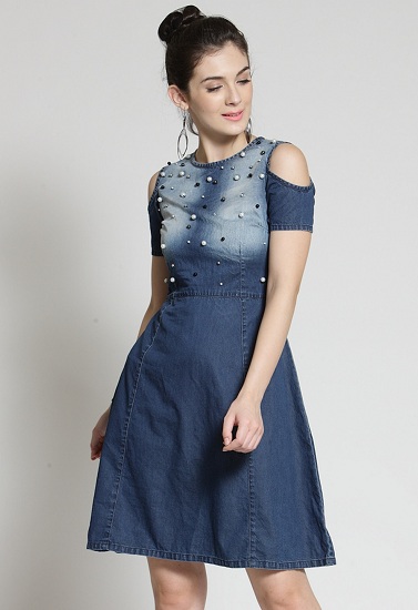 AD & AV Girls Midi/Knee Length Casual Dress BLUE DENIM FROCK-daiichi.edu.vn