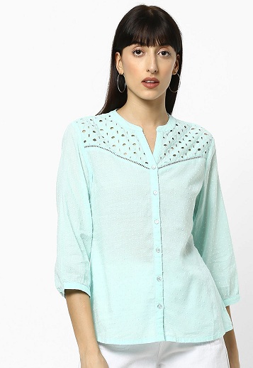 Embroidered Chinese Collar Shirt