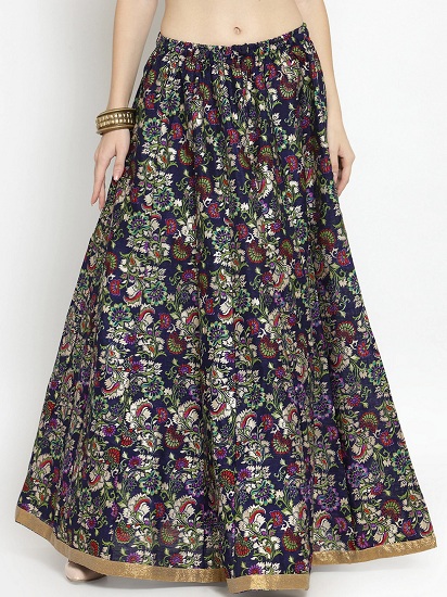 Floor Length Floral Linen Skirt