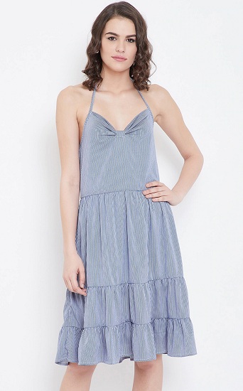 Halter Neck Fit And Flare Knee Length Dress