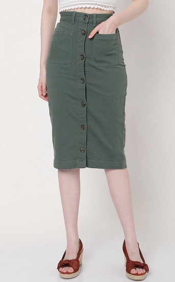Knee Length Denim Pencil Skirt