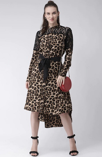 Leopard Print Midi Shirt Dress