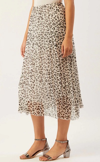 Leopard Print Pleated Chiffon Skirt