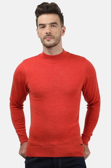 Mens Orange Wool Turtleneck Sweater