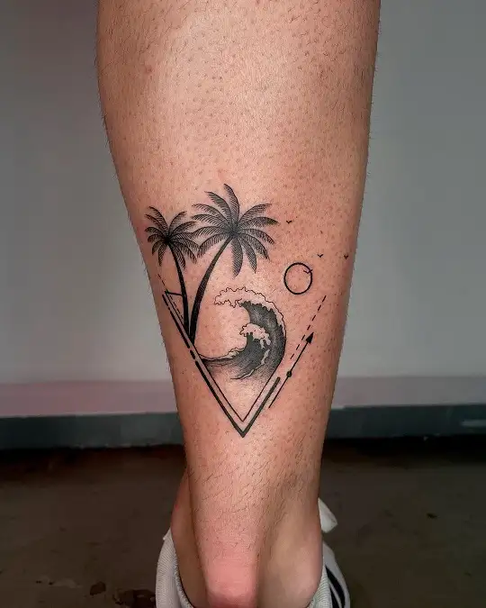 Black palm leaf tattoo on the inner forearm  Leaf tattoos Upper leg  tattoos Forearm tattoos
