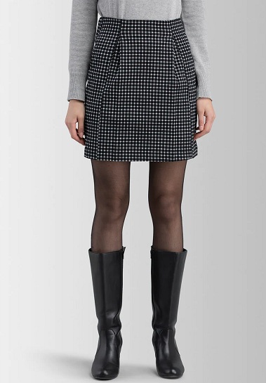 Pleated Checked Pencil Skirt