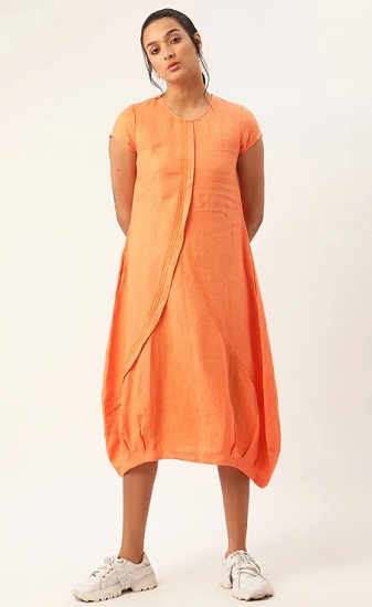 Short Sleeve Asymmetrical Linen Dress