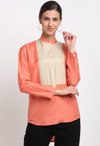 Silk Mandarin Collar Shirt