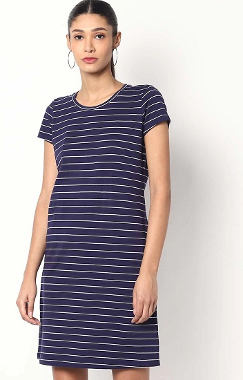 Striped Knee Length T Shirt Dress