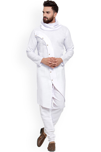 White Asymmetric Party Wear Kurta Pajama