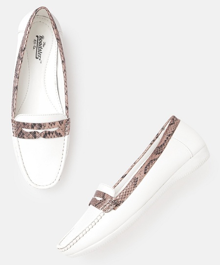 White Solid Penny Loafers