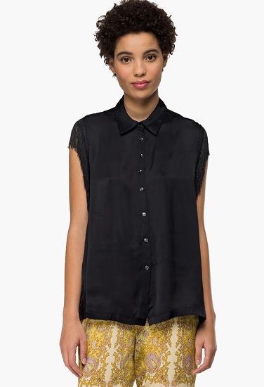 Women's Fancy Black Satin Shirt