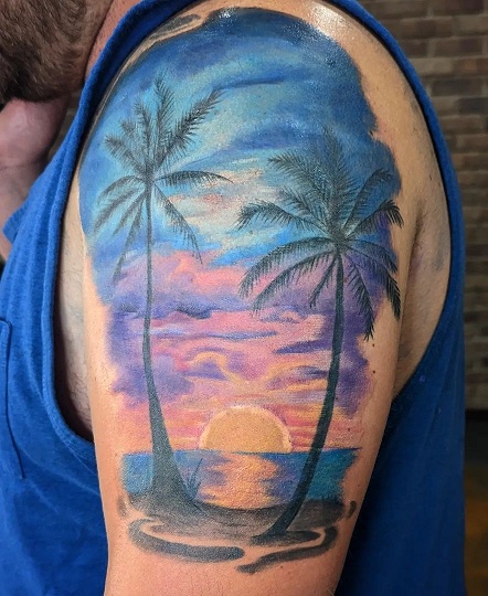 Colorful Palm Tattoo