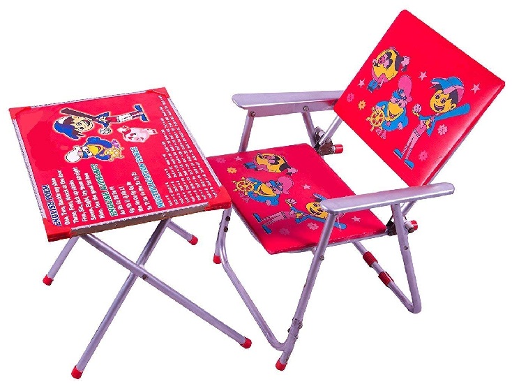 AVANI METROBUZZ Metal Wooden Study Play Adjustable Folding Printed Table And Chair Set 4 