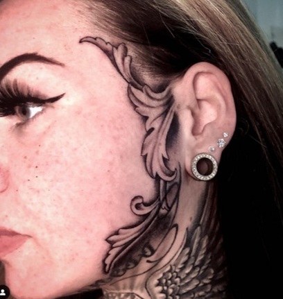Baroque Tattoo On The Side Of The Face