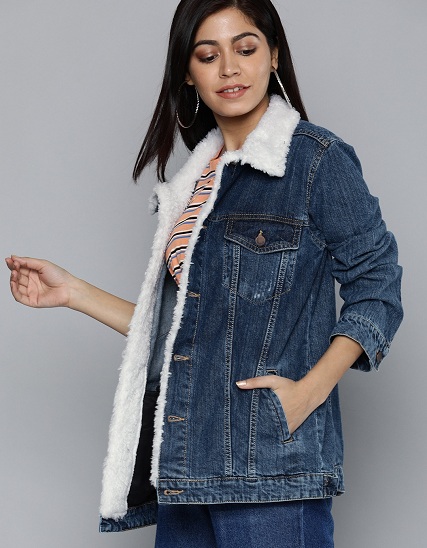 Casual Denim Jacket With Faux Fur