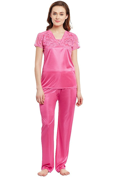 Flower Lace Satin Pajama Set