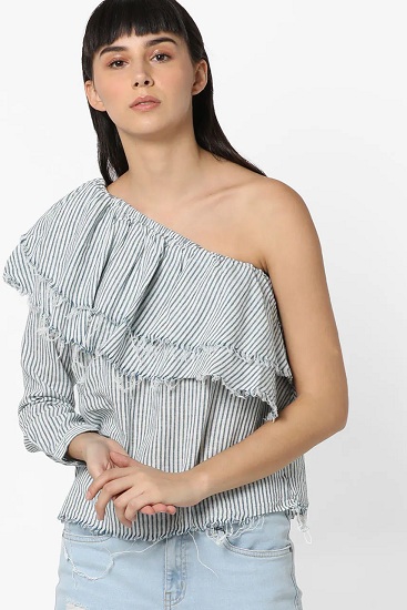 One Shoulder Ruffle Layered Top