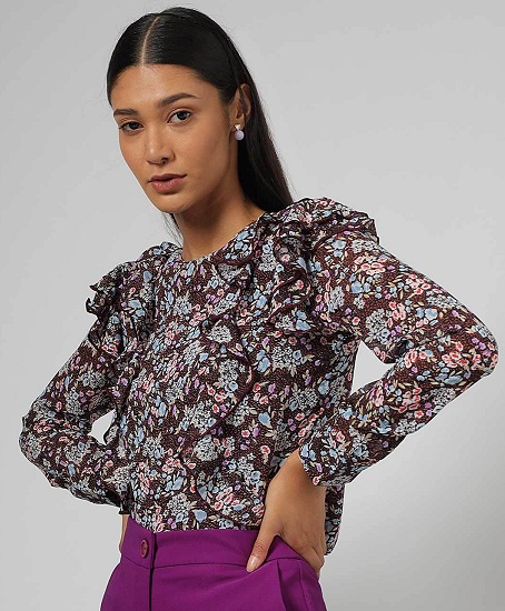 Ruffle Long Sleeve Floral Top