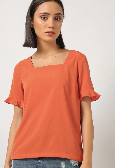 Square Neck Ruffle Short Sleeve Top