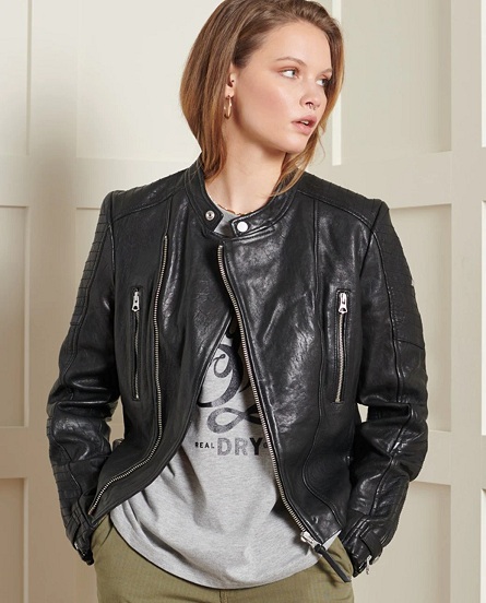 Superdry Leather Bomber Jacket For Women