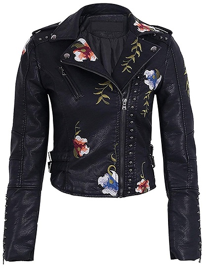 Women's Designer Embroidered Leather Jacket