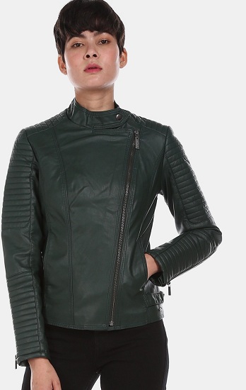 Women's Green Faux Leather Jacket